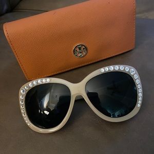 Tory Burch vintage sunglasses. Taupe with rhinestones dark green glass.